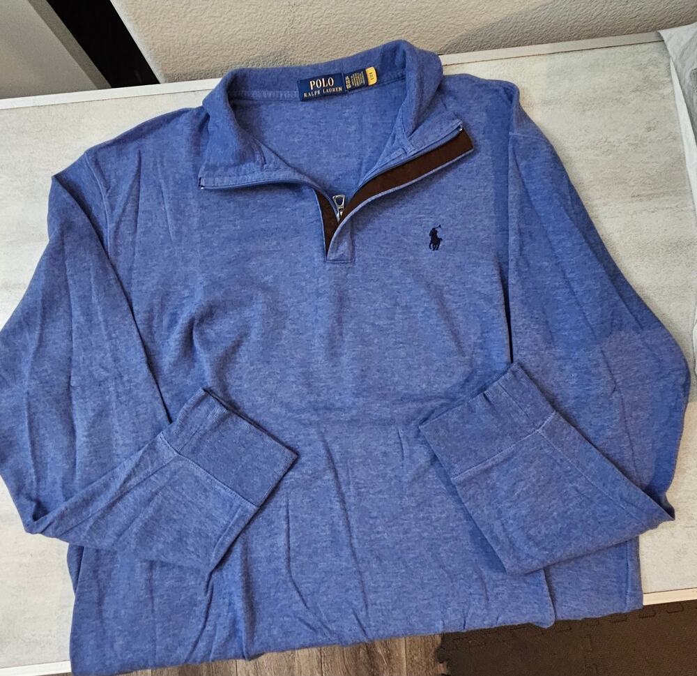 Polo Ralph Lauren Men's Luxury Heather Blue Quarter-Zip Pullover Sweater